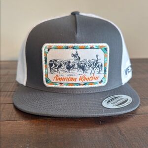 American Rancher Gray and White Trucker Hat Cap